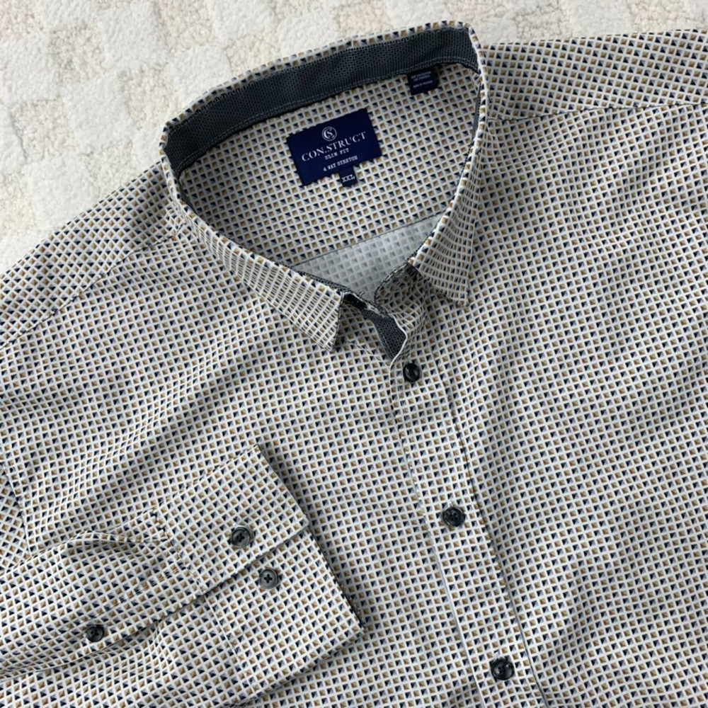 CONSRUCT Shirt Mens 2XL XXL Button Up Moisture Wicking Slim 4 Way Stretch